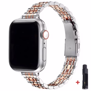 Bracelet Apple Watch Acier Inoxydable Design Maillons Raffinés - EzStrap - Argent/Or Rose