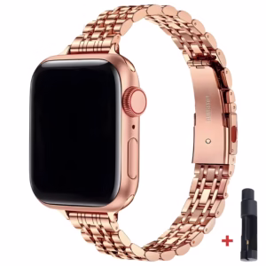 Bracelet Apple Watch Acier Inoxydable Design Maillons Raffinés - EzStrap - Argent/Or Rose