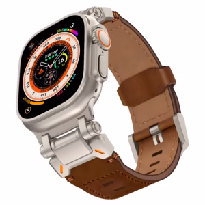 Bracelet Apple Watch Cuir Articulé Renforcé - EzStrap - Marron - Connecteurs Noir