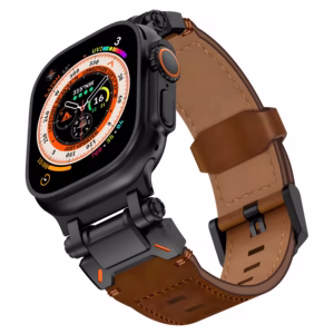 Bracelet Apple Watch Cuir Articulé Renforcé - EzStrap - Marron - Connecteurs Noir