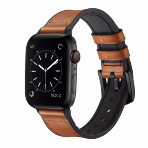Bracelet Apple Watch Cuir Extérieur et Silicone Souple Intérieur - EzStrap - Marron/Noir