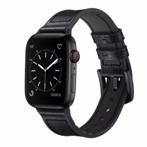 Bracelet Apple Watch Cuir Extérieur et Silicone Souple Intérieur - EzStrap - Marron/Noir