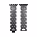Bracelet Apple Watch EzStrap en métal noir, design nid d’abeille élégant, présenté sur fond blanc en vue de face.