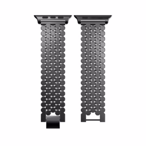 Bracelet Apple Watch EzStrap en métal noir, design nid d’abeille élégant, présenté sur fond blanc en vue de face.