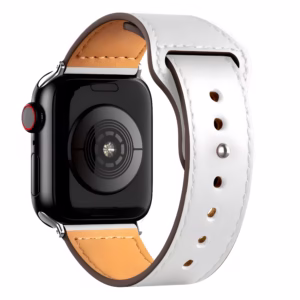 Bracelet Apple Watch en Cuir Lisse à Couture Apparente - EzStrap - Blanc/Rose