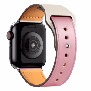 Bracelet Apple Watch en Cuir Lisse à Couture Apparente - EzStrap - Blanc/Rose