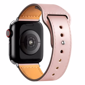 Bracelet Apple Watch en Cuir Lisse à Couture Apparente - EzStrap - Blanc/Rose
