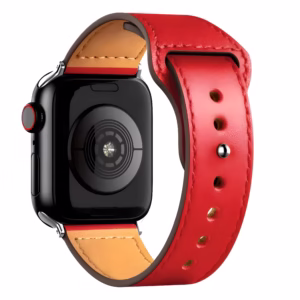 Bracelet Apple Watch en Cuir Lisse à Couture Apparente - EzStrap - Blanc/Rose