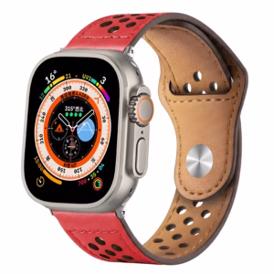 Bracelet Apple Watch en Cuir Perforé à Fermoir Pression - EzStrap - Rouge