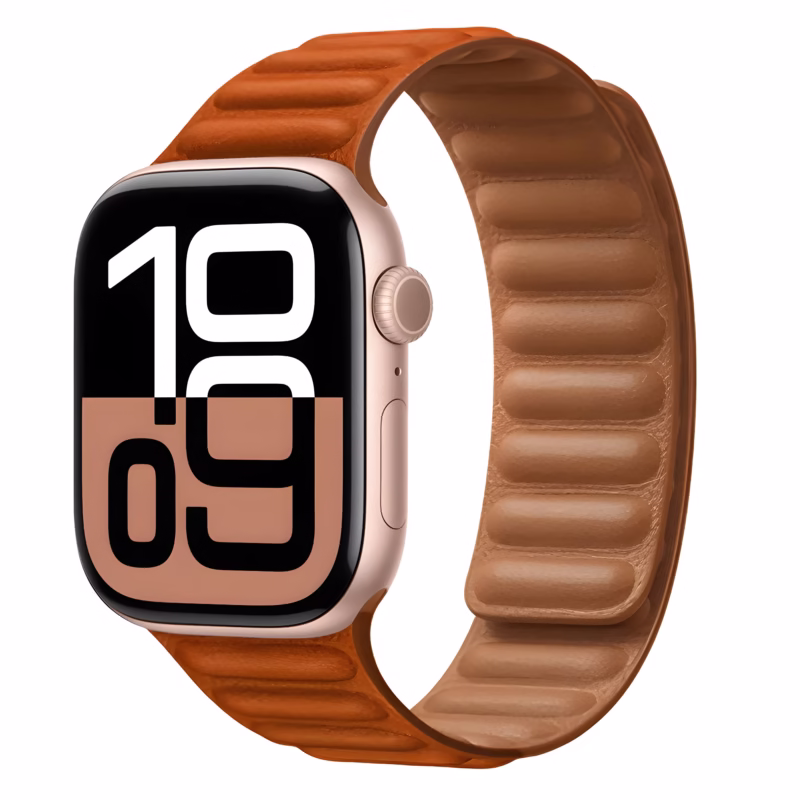 Bracelet Apple Watch en Cuir Texturé à Boucle Magnétique - EzStrap - Orange Foncé
