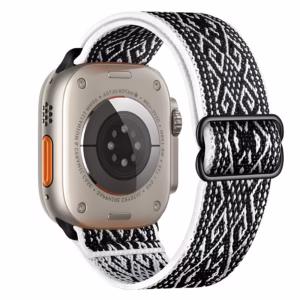 Bracelet Apple Watch en Nylon Souple Bohème Réglable - EzStrap - Blanc/Motifs Noirs
