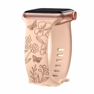 Bracelet Apple Watch en Silicone Gravé à Motif Floral - EzStrap - Violet