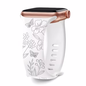 Bracelet Apple Watch en Silicone Gravé à Motif Floral - EzStrap - Violet