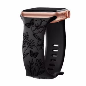 Bracelet Apple Watch en Silicone Gravé à Motif Floral - EzStrap - Violet
