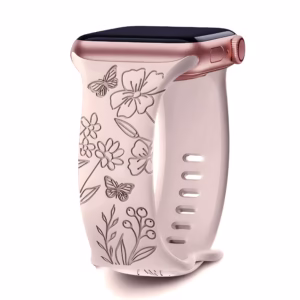 Bracelet Apple Watch en Silicone Gravé à Motif Floral - EzStrap - Violet