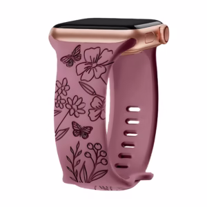 Bracelet Apple Watch en Silicone Gravé à Motif Floral - EzStrap - Violet