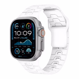 Bracelet Apple Watch en Silicone Motif Armure Stylisée - EzStrap - Blanc