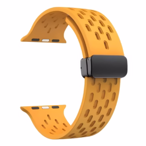 Bracelet Apple Watch EzStrap en silicone noir perforé, style sport, présenté en gros plan sur fond blanc.