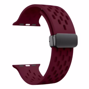 Bracelet Apple Watch EzStrap en silicone noir perforé, style sport, présenté en gros plan sur fond blanc.