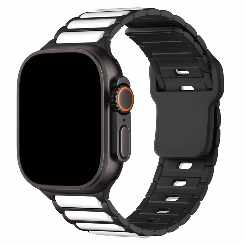Bracelet Apple Watch en Silicone Souple à Perforations Moulées - EzStrap - Blanc/Noir