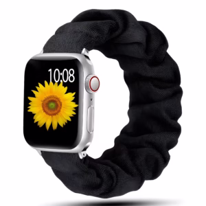 Bracelet Apple Watch en Textile Élastique Design Chouchou - EzStrap - Noir/Fleurs Rouges