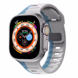 Bracelet Apple Watch Silicone à Larges Fentes de Régulation - EzStrap - Gris/Bleu Clair