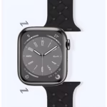 Bracelet Apple Watch EzStrap en silicone noir de style sport, avec un motif entrelacé texturé, présenté en gros plan sur fond clair.