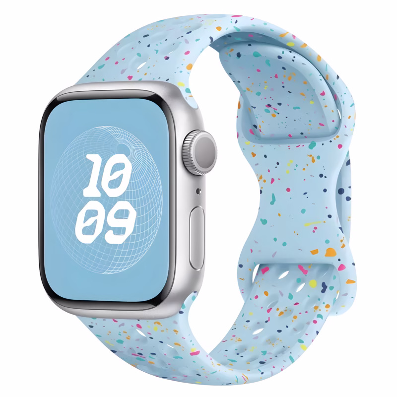 Bracelet Apple Watch Silicone Perforé à Éclats Multicolores - EzStrap - Bleu
