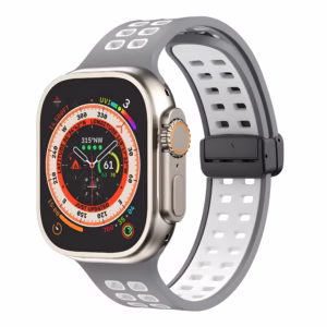 Bracelet Apple Watch Silicone Souple Design Sport Aéré - EzStrap - Gris/Blanc