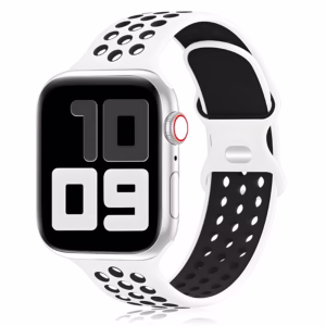Bracelet Apple Watch Silicone Sport Perforé - EzStrap - Blanc/Noir