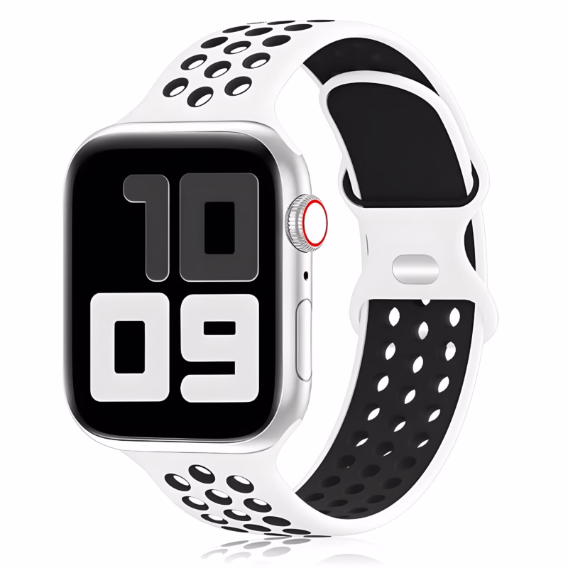 Bracelet Apple Watch Silicone Sport Perforé - EzStrap - Blanc/Noir