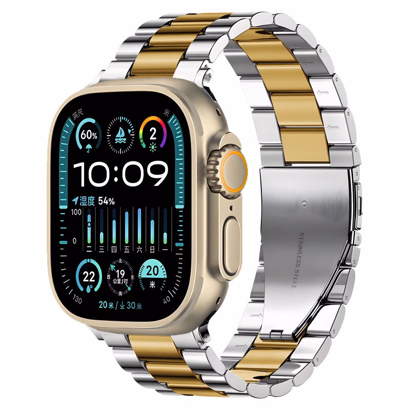 Bracelet Apple Watch Acier Inoxydable Finition Brossée à Maillons Métalliques - EzStrap - Chrome/Or