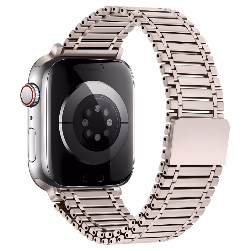 Bracelet Apple Watch Acier Inoxydable Maille Articulée avec Fermoir Magnétique - EzStrap - Or Rose