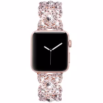 Bracelet Apple Watch EzStrap en métal inoxydable avec maillons décoratifs sertis de cristaux scintillants, présenté en gros plan sur fond blanc.