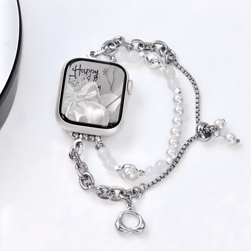 Bracelet Apple Watch Acier Inoxydable Orné de Perles Brillantes - EzStrap - Argent