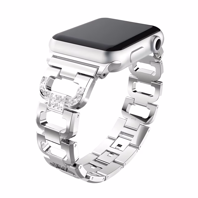 Bracelet Apple Watch Acier Inoxydable Structure Chaîne à Cristaux - EzStrap - Argent