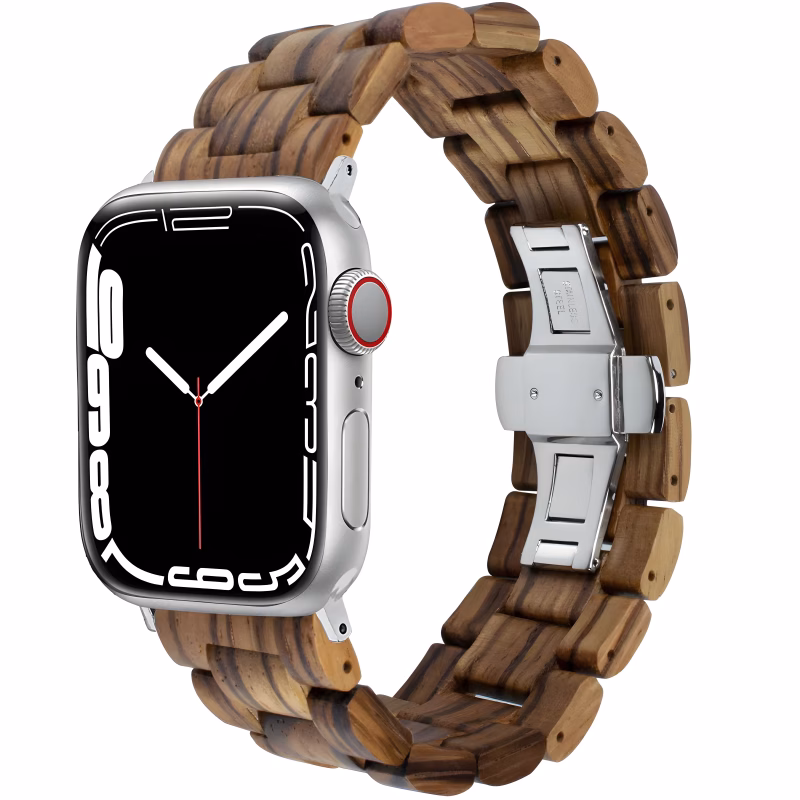 Bracelet Apple Watch Bois Naturel à Maillons Articulés - EzStrap - Marron/Veinage Apparent