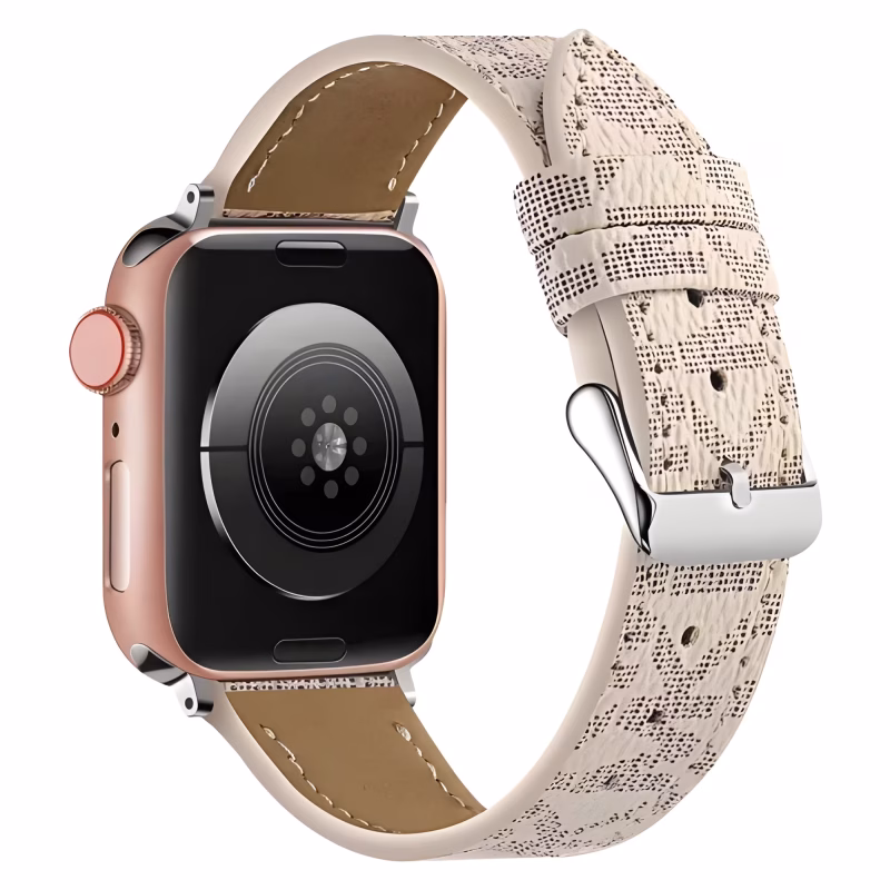 Bracelet Apple Watch Cuir Texturé à Motif Imprimé - EzStrap - Beige/Motif