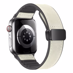 Bracelet Apple Watch Cuir Véritable Fusionné avec Intérieur Silicone - EzStrap - Noir