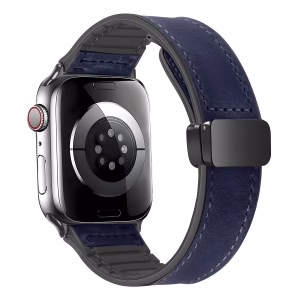 Bracelet Apple Watch Cuir Véritable Fusionné avec Intérieur Silicone - EzStrap - Noir