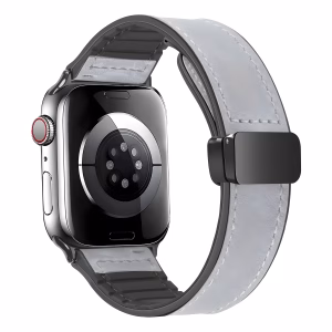 Bracelet Apple Watch Cuir Véritable Fusionné avec Intérieur Silicone - EzStrap - Noir
