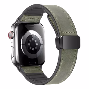 Bracelet Apple Watch Cuir Véritable Fusionné avec Intérieur Silicone - EzStrap - Noir