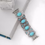 Bracelet Apple Watch en Alliage de Zinc à Pierres Turquoises Serties - EzStrap - Turquoise/Argent