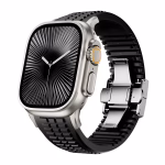 Bracelet Apple Watch en Caoutchouc Souple à Surface Quadrillée - EzStrap - Noir