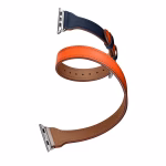 Bracelet Apple Watch EzStrap en cuir lisse double tour, style luxe, avec fermoir en métal, présenté en gros plan sur fond blanc.