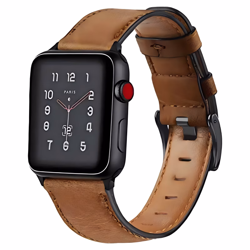 Bracelet Apple Watch en Cuir Patiné Design Traditionnel - EzStrap - Marron Clair