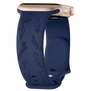 Bracelet Apple Watch en Silicone à Décor Floral Texturé - EzStrap - Bleu Foncé