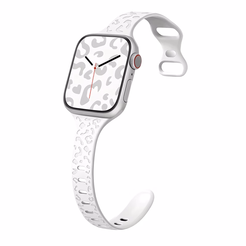 Bracelet Apple Watch en Silicone Gravé Léopard en Relief - EzStrap - Blanc