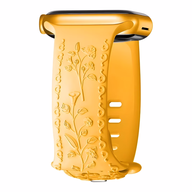 Bracelet Apple Watch en Silicone à Motif Floral en Relief 3D - EzStrap - Jaune