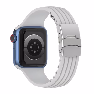 Bracelet Apple Watch en Silicone Rainuré à Boucle Déployante - EzStrap - Blanc